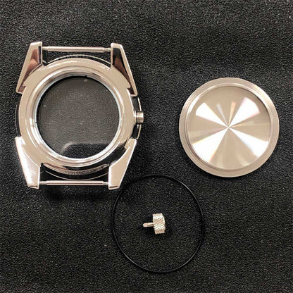 316L stainless steel watch case with 43MM aluminum ring, waterproof design for NH36/NH35 movements, ideal for durable watch repairs.