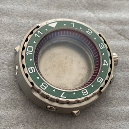 45MM stainless steel watch case with mineral glass, compatible with NH35/36 movements, durable and stylish accessory.