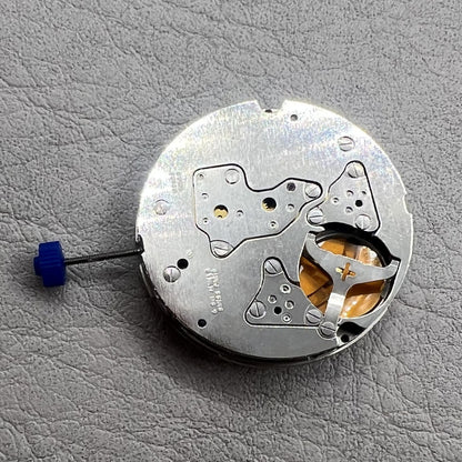 Swiss Ronda 5050B quartz watch movement with date at 6 o'clock and three hands for precise timekeeping.