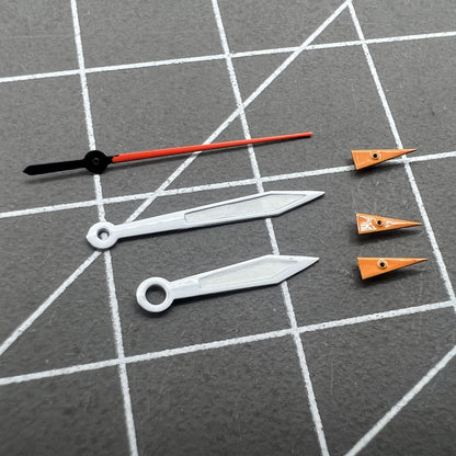 White arrow-shaped 14mm watch hands with trim, compatible with Miyota OS10 OS20 OS60 OS80 movements for precise timekeeping.