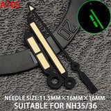 16mm Green Lume Black Trim Yellow Painted Arrow Shape Watch Hands for NH35/36