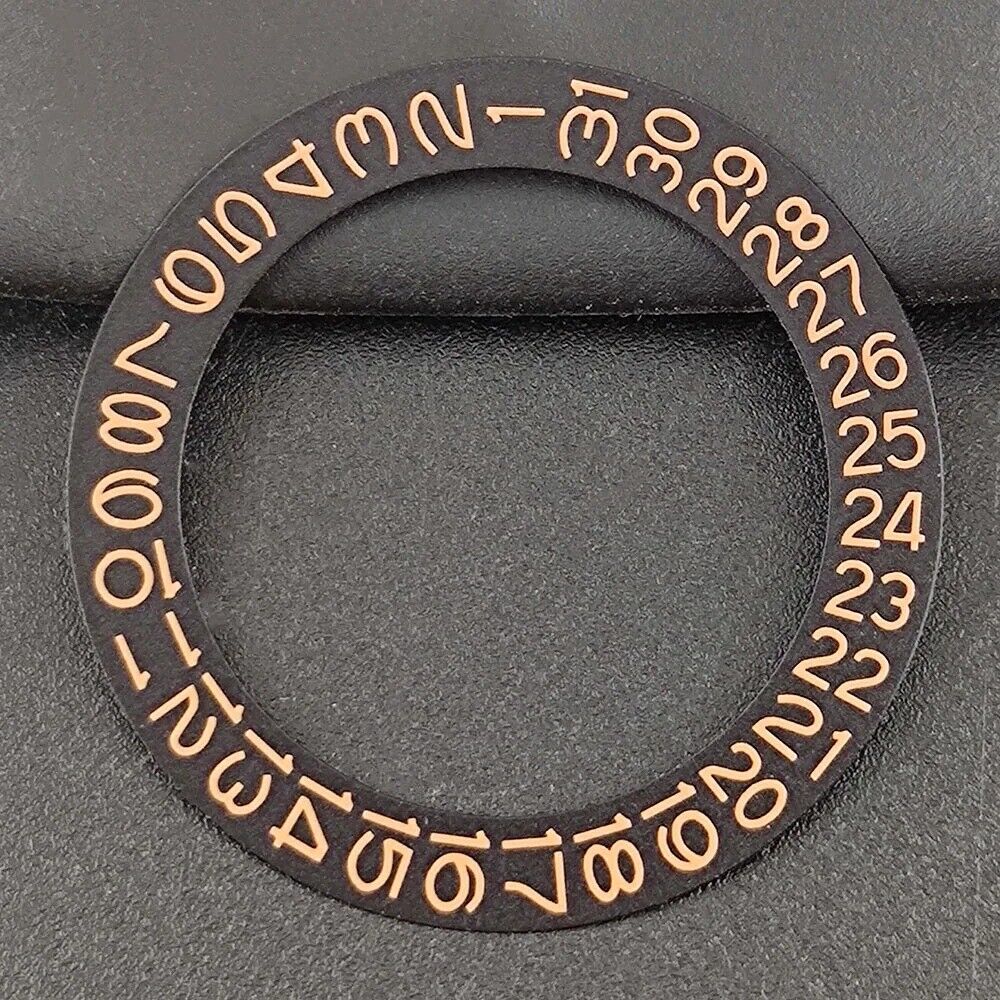 Orange date disk overlay for NH35 NH36 watch movements by Seiko, detailed close-up on black background.