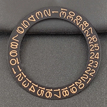 Orange date disk overlay for NH35 NH36 watch movements by Seiko, detailed close-up on black background.