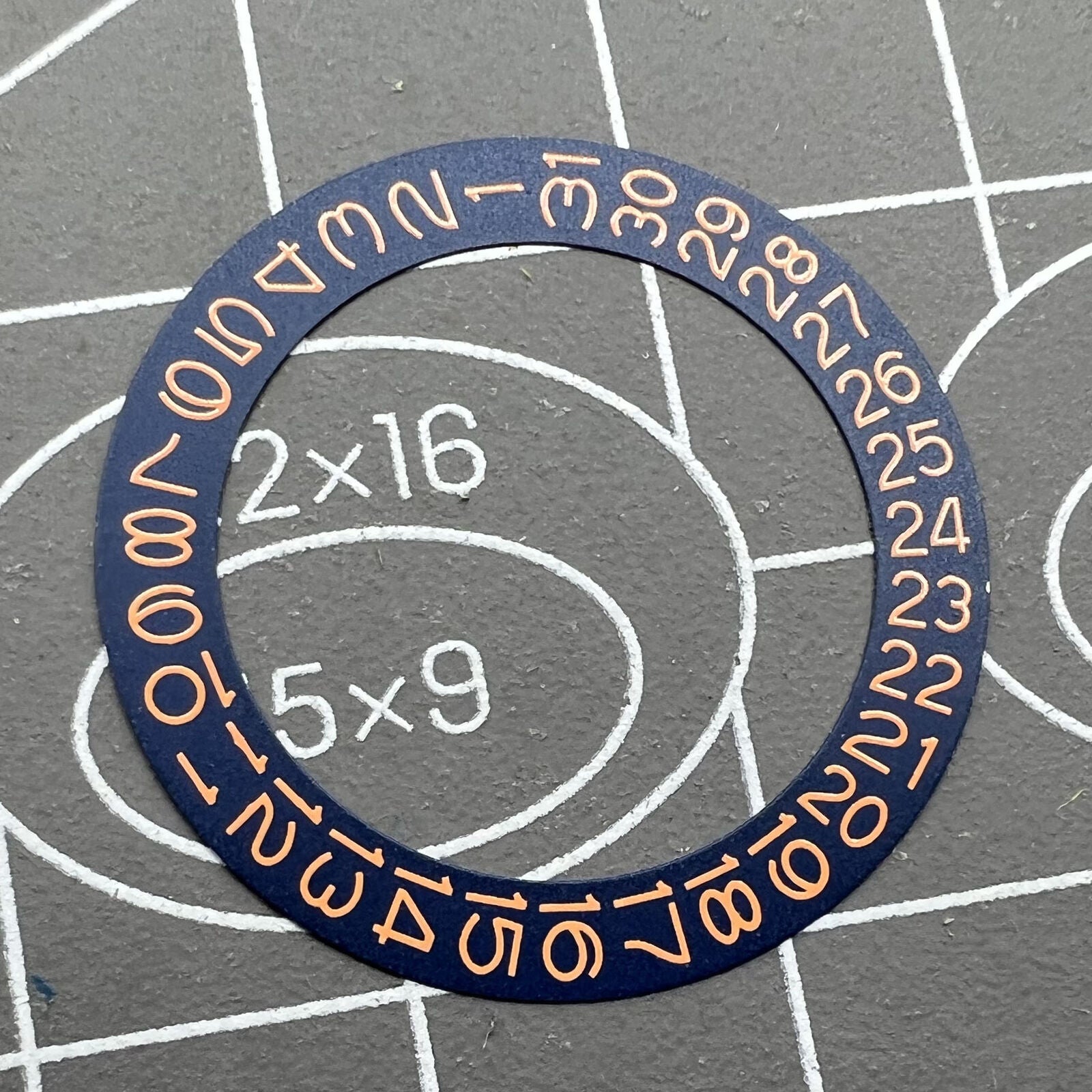 Denim blue background disk with tangerine orange font for Miyota NH35 NH36 watch date wheel