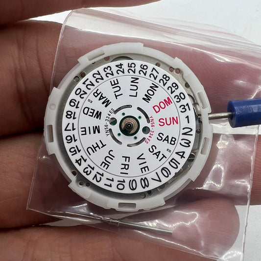 Epson YN56 watch movement showcasing mechanical date and day function in Japan brand design