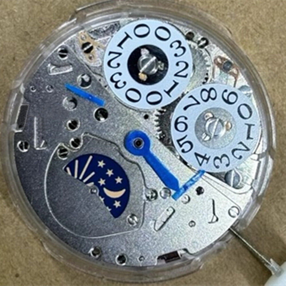 Shanghai brand watch accessory with multifunctional movement, big date at 12, and moon phase at 6 display