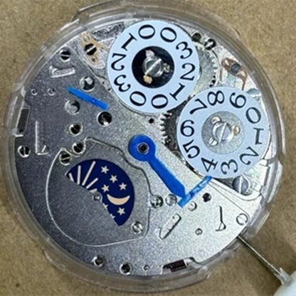 Shanghai brand watch accessory with multifunctional movement, big date at 12, and moon phase at 6 display