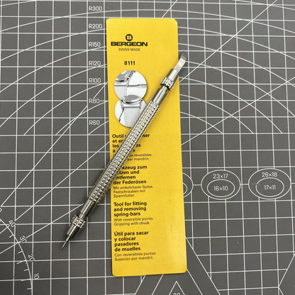 Swiss Bergeon 8111 spring bar tool with ergonomic grip for precise watch strap fitting and removal.