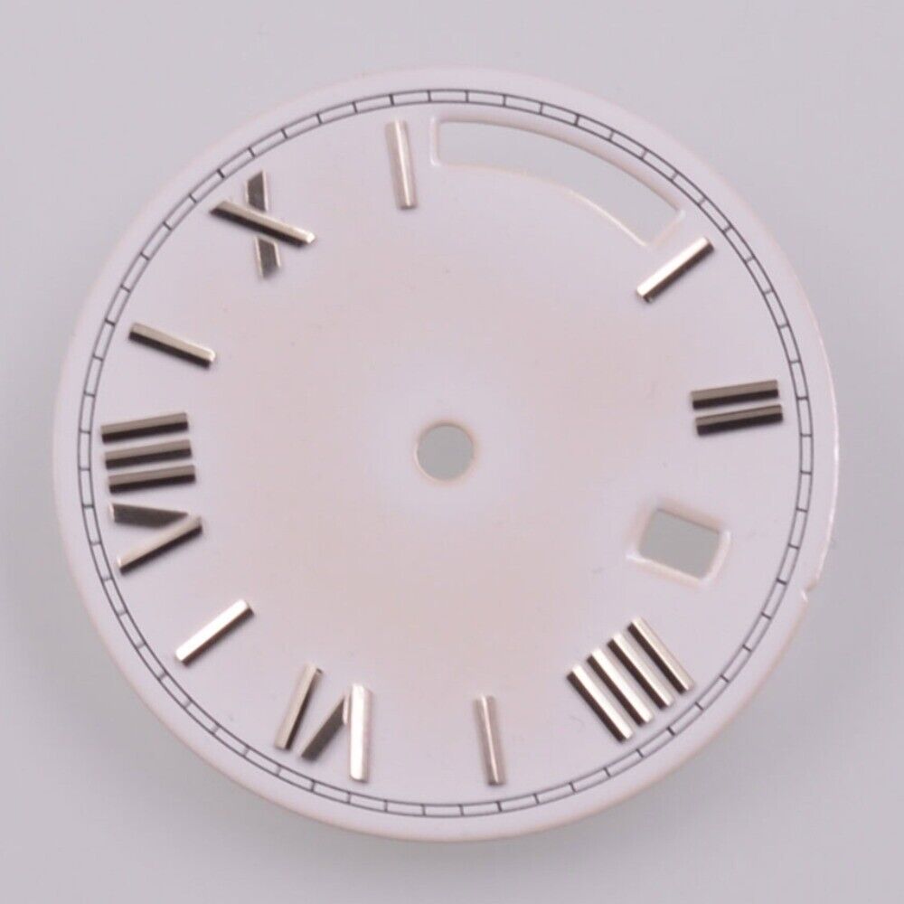 Silver 28.5mm watch dial with white nail markers, compatible with Seagull ST1644 movement, no lume design.