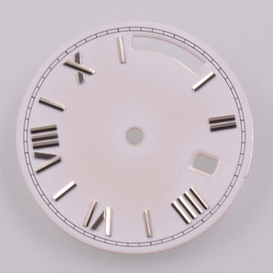 Silver 28.5mm watch dial with white nail markers, compatible with Seagull ST1644 movement, no lume design.