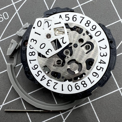 Epson YM04A quartz watch movement with big date display, precise timekeeping for watch repairs.