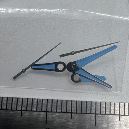Set of blue 13mm, 11mm, and 9mm watch hands for Miyota 2035 movement, sleek style.