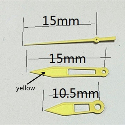 2er Pack Gelbe Zeiger mit Hohlpfeil für Miyota 2315 2035 2036 2115 2305 Uhrwerke