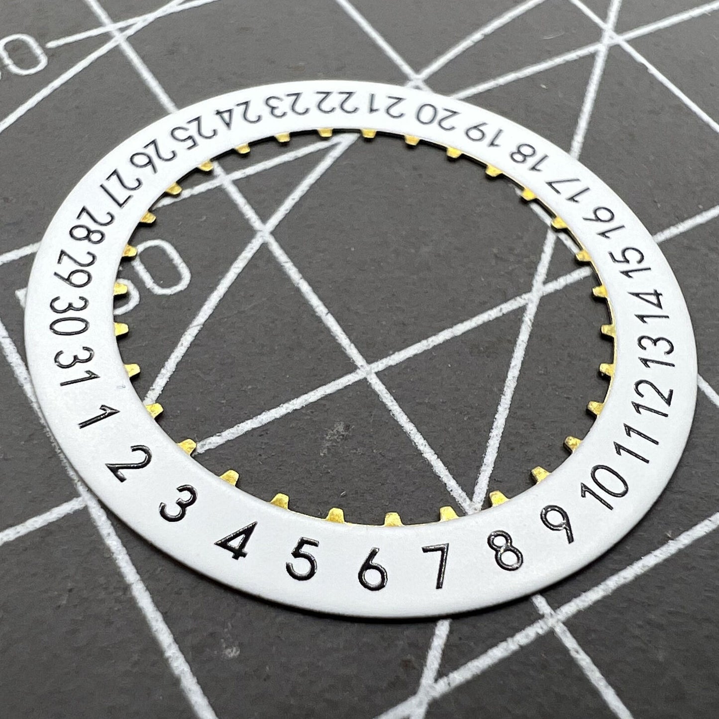 OM Font Date Disk featuring clear date wheel for ETA 2824 Date At 6 watch movement, precise replacement part.