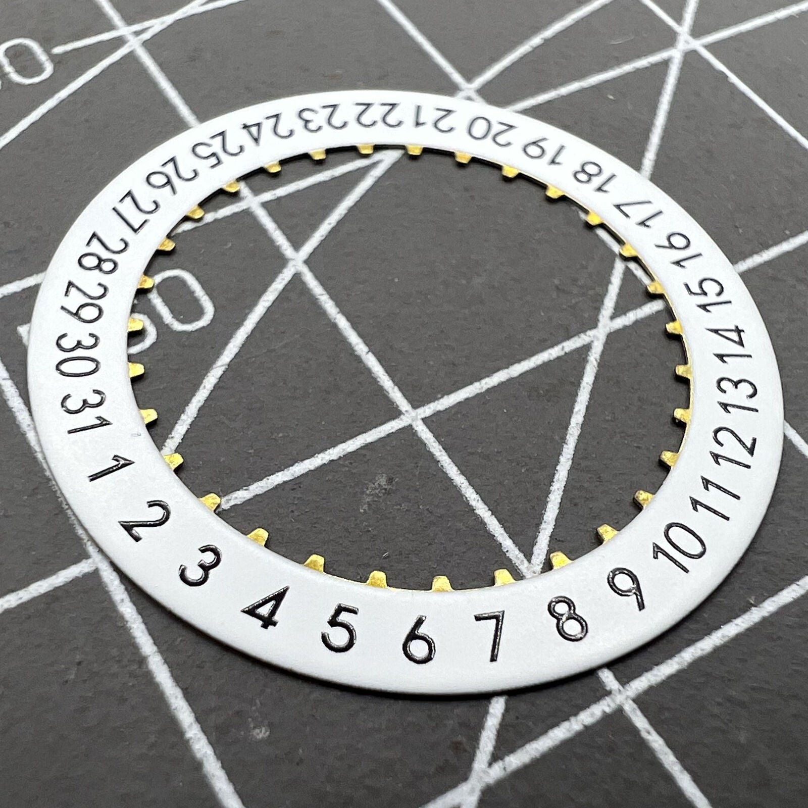 OM Font Date Disk featuring clear date wheel for ETA 2824 Date At 6 watch movement, precise replacement part.