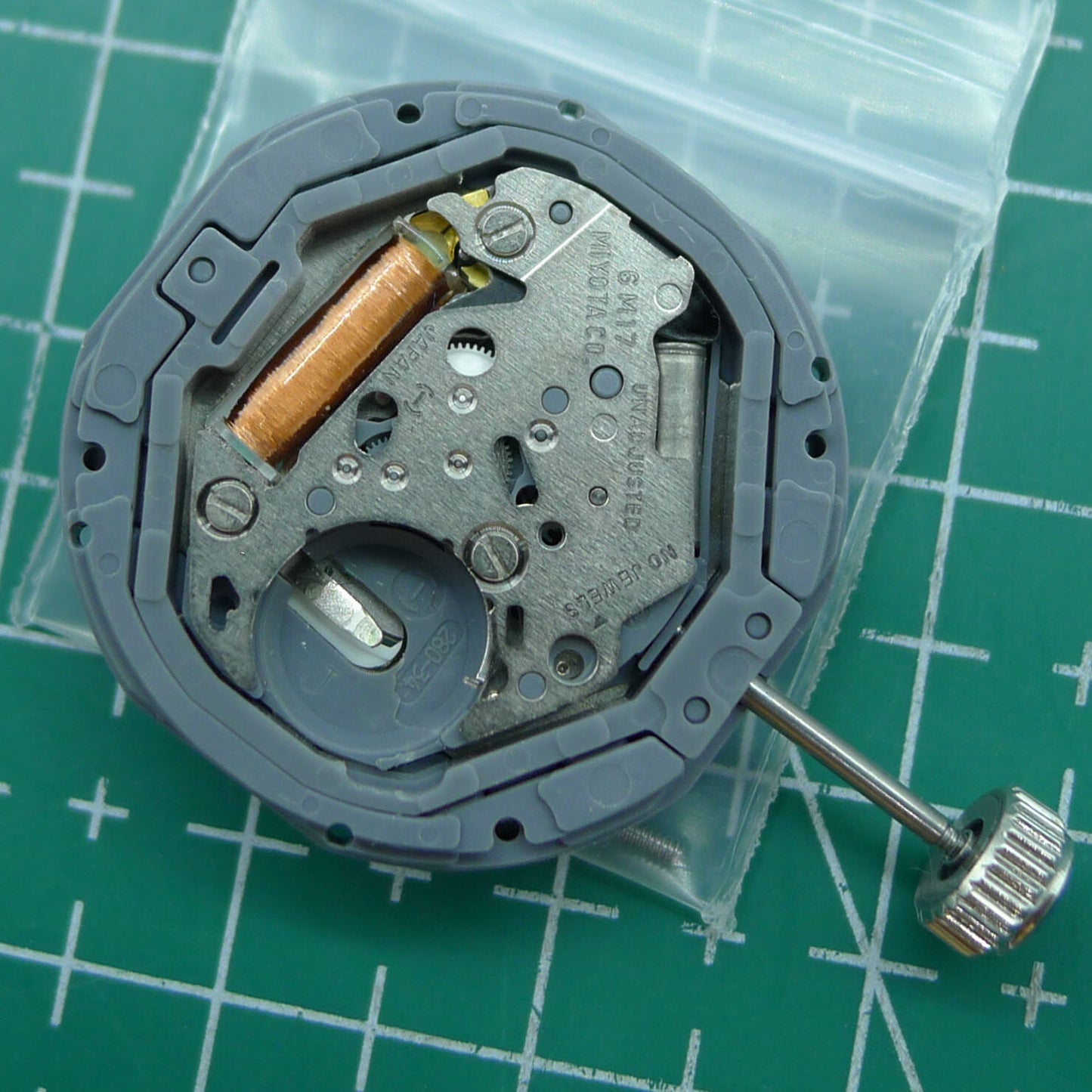 Miyota 6M17 quartz watch movement with 3 hands, Japan-made for precise watch accessory repairs.