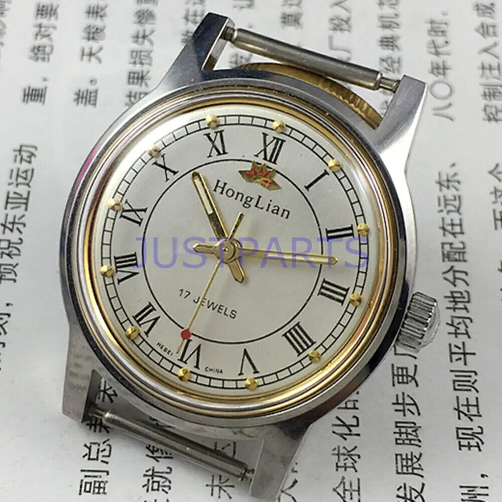 Silberne HONGLIAN mechanische Handaufzugsuhr 32mm mit r�mischen Zahlen und 17 Steinen