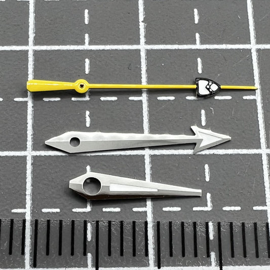 Yellow pointed second hand with green lume for NH35/36 watch movement, precise and luminous.