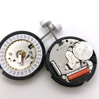 Ronda 585 quartz watch movement with date display at 3 o'clock, precise timekeeping accessory.