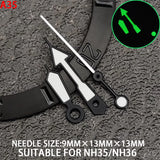 Watch Hands 13mm Green Lume Black Trim White Painted Arrow Shape for NH35/36