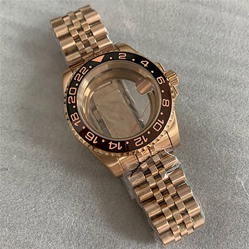 40 mm goldenes Uhrengehäuse-Armband für NH35/36-Uhrwerk, modifiziertes Saphirglas 