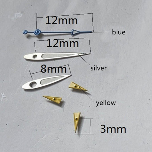 Aiguilles de montre luminescentes argentées et bleues de 12 mm pour Miyota OS10, OS20, OS22, OS60, OS80, OS11