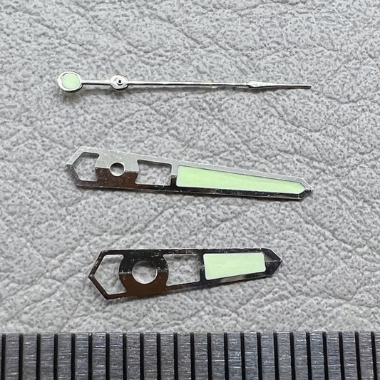 13mm Hollow Silver Trim Green Lume Watch Hands for Mechanical Movement NH35 NH36
