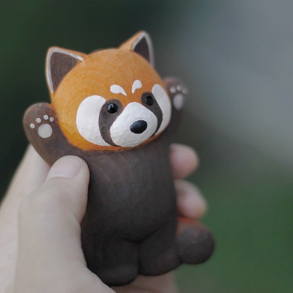 Handmade Little Panda wooden figurine, perfect collectible sculpture for elegant watch accessory display.