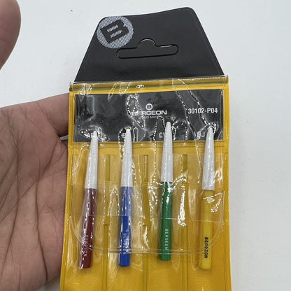 Bergeon 30102-P04 watch dip oiler set, four precision tools for accurate oil application.