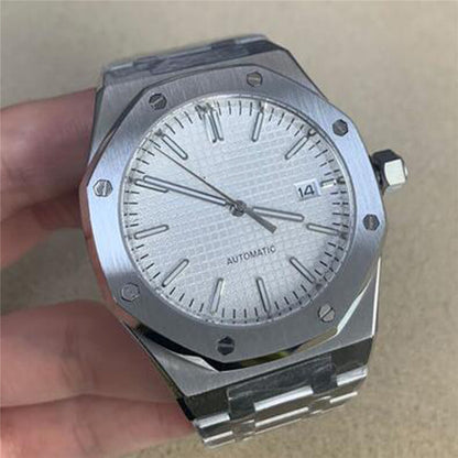 Montre mécanique pour homme 41 mm, boîtier en acier inoxydable + mouvement NH35, verre saphir 