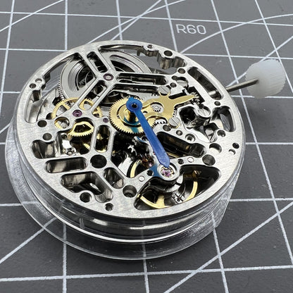 Asian HZ75DOA silver hollow balance wheel displaying intricate automatic mechanical watch movement for enthusiasts.