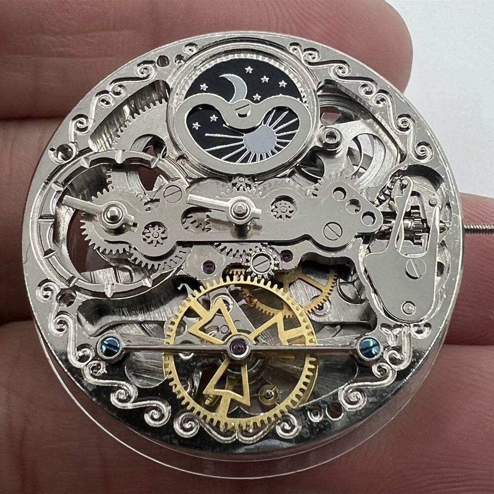 Double Mainspring mechanical watch with hollow design, dual time zones by Double Mainspring brand.