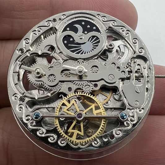 Double Mainspring mechanical watch with hollow design, dual time zones by Double Mainspring brand.