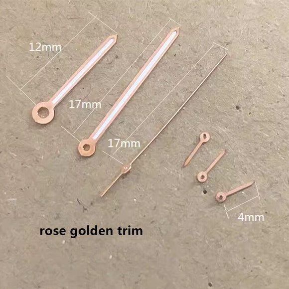 17mm Rose Golden Trim Green Lume Watch Hands Set for PE90 Movement Watch Part