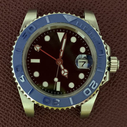 Boîtier de montre GMT 40 mm en acier inoxydable 3804 316L, verre saphir, aiguilles lumineuses