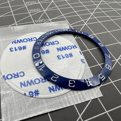 Lunette de montre en céramique de 38 mm avec anneau bleu et police blanche pour montre Yacht Master 