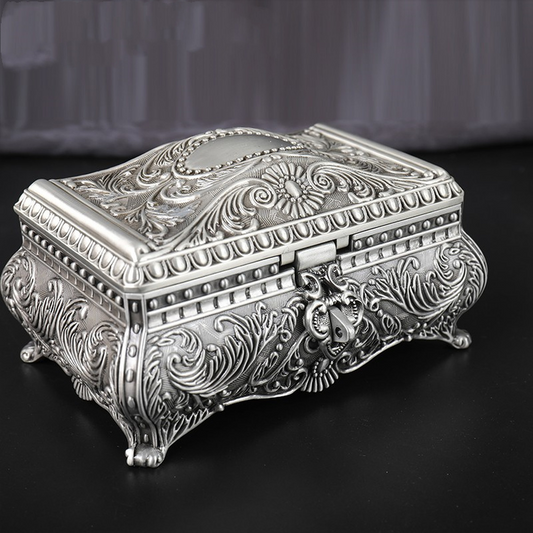 #0317 Retro Rectangle Jewelry Box Flower Sculpture Trinkets Chest Jewelry Case