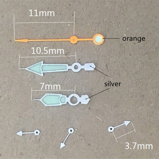 Aiguilles de montre lumineuses vertes en forme de flèche de 11 mm pour Miyota OS10 OS20 OS60 OS80
