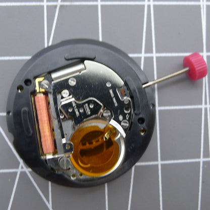 Swiss Ronda 715 Quartz watch movement with black date wheel at 6 o'clock, precise timekeeping by Ronda.