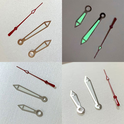 Green luminous watch hands set for NH35A/NH36A/4R36 movement, sizes 8/12.5/12.5mm by B11 brand.