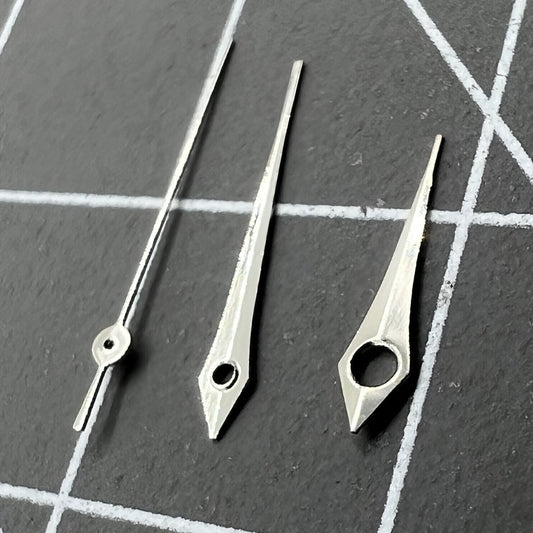No Lume silver long watch hands set for Miyota 2035, 2115, 2105, 2305 movements, precise fit.