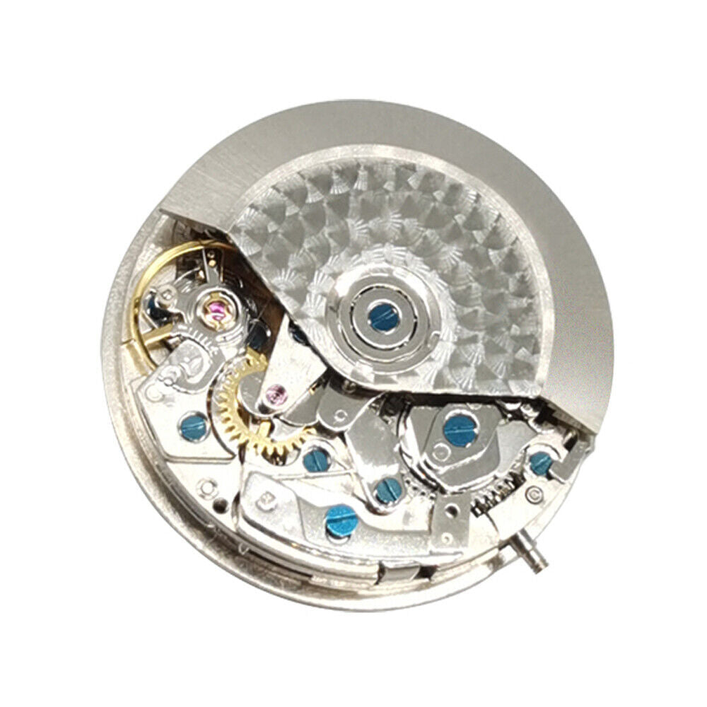 Asian 7750 chronograph watch movement with white dial, single calendar at 3 o'clock, and second subdial at 9 o'clock.