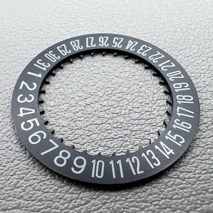 Black date disk wheel showing date at 6 o'clock, compatible with NH34 NH35 movement, precision watch part.
