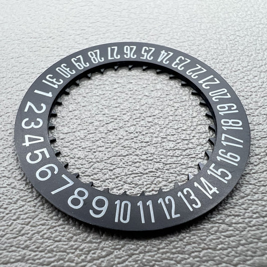 Black date disk wheel showing date at 6 o'clock, compatible with NH34 NH35 movement, precision watch part.