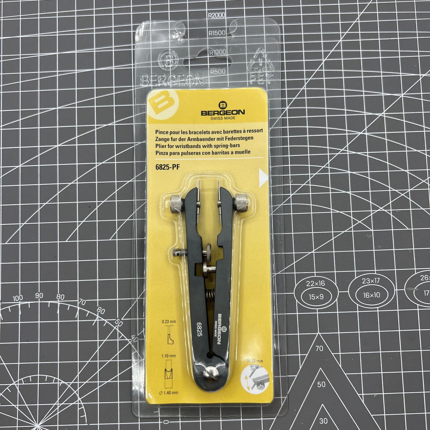 Bergeon 6825-PF spring bar pliers for precise watch bracelet removal, Swiss Made craftsmanship.