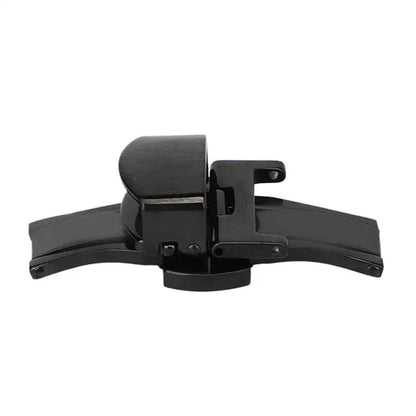 Black stainless steel double push button clasp buckle, durable and secure for watch straps.