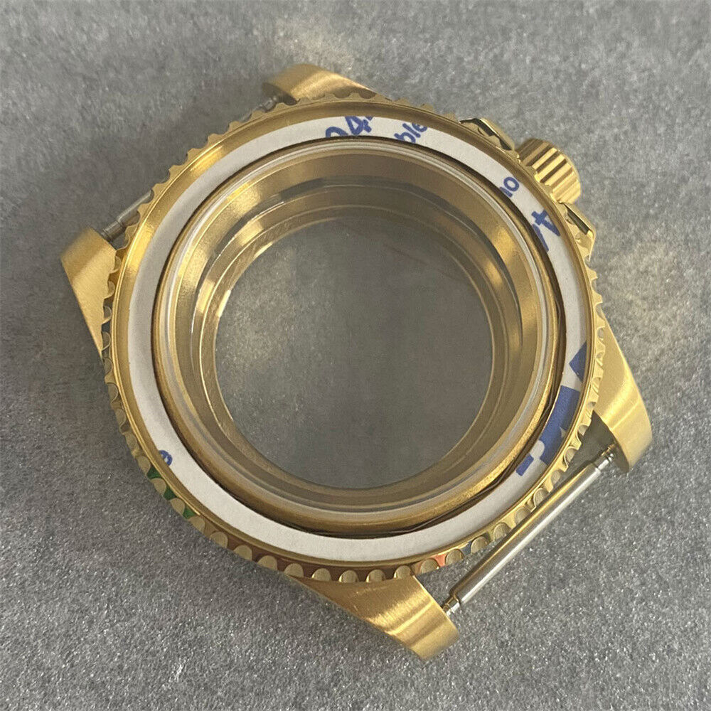 40MM PVD golden watch case by SUB featuring transparent sapphire back for NH35/NH36 movement compatibility
