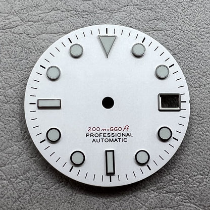 Silver bezel watch dial with green luminous markers, compatible with NH35 NH36 movements