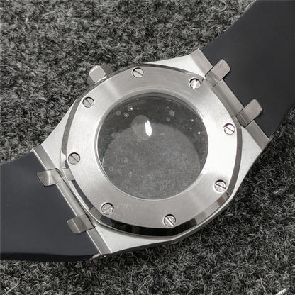 Boîtier de montre en verre saphir 41 mm + bracelet pour montre NH35/NH36 avec bracelet en caoutchouc 