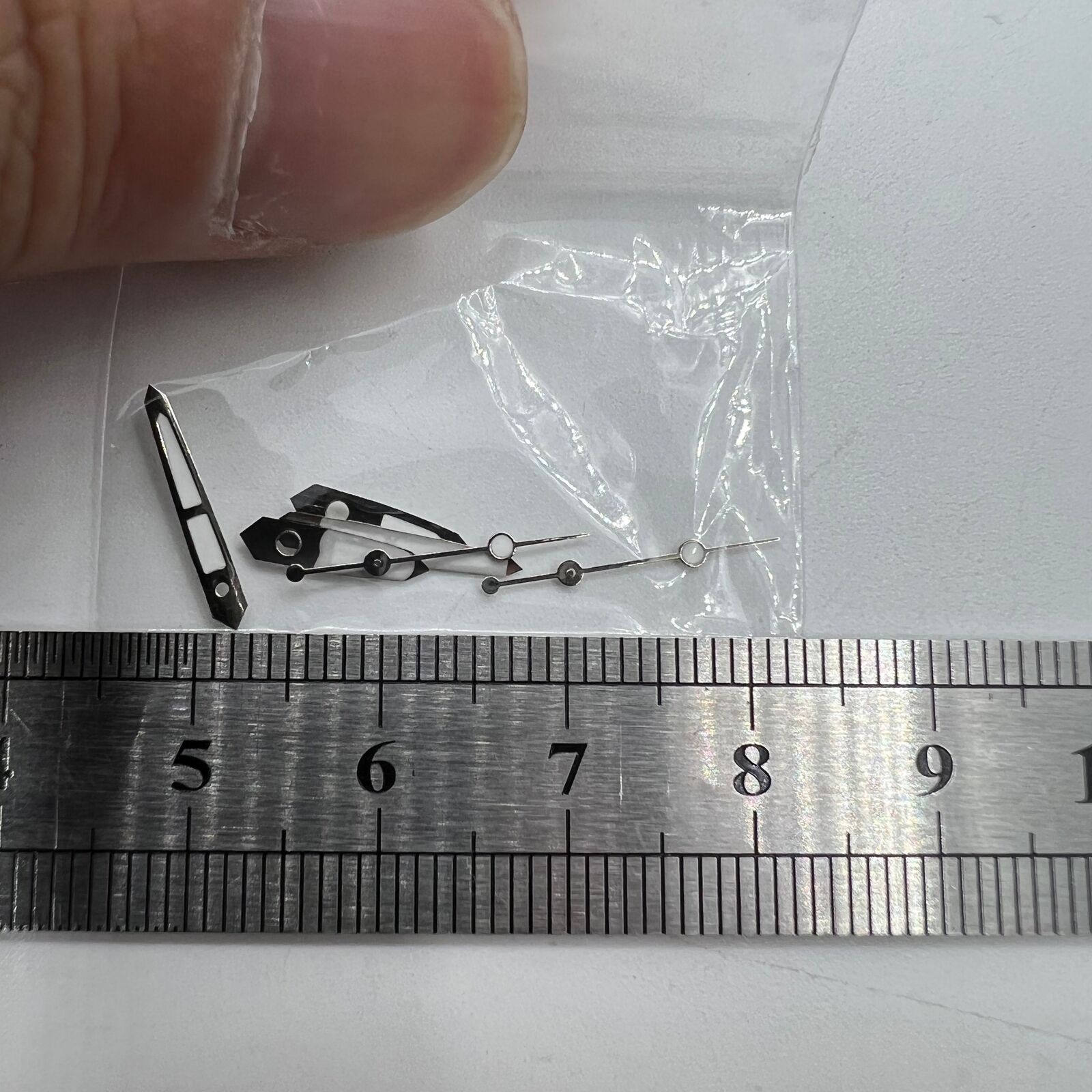 Green luminous watch hands set compatible with Miyota 2035, 2115, 2105, 2305 movements.